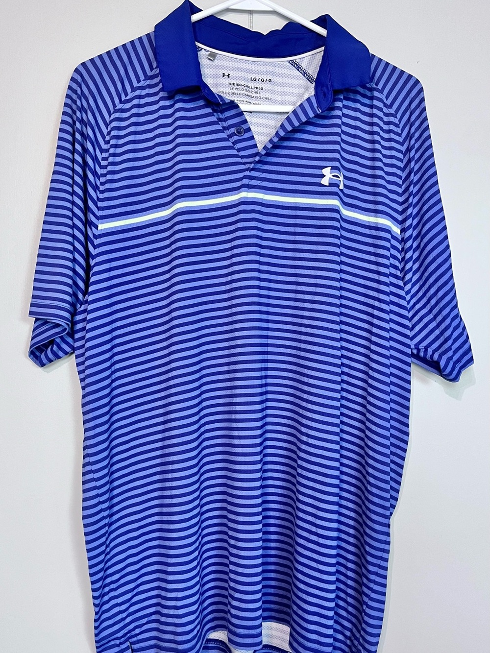 Under Armour Iso-Chill HeatGear Blue Striped Golf Polo Shirt Large